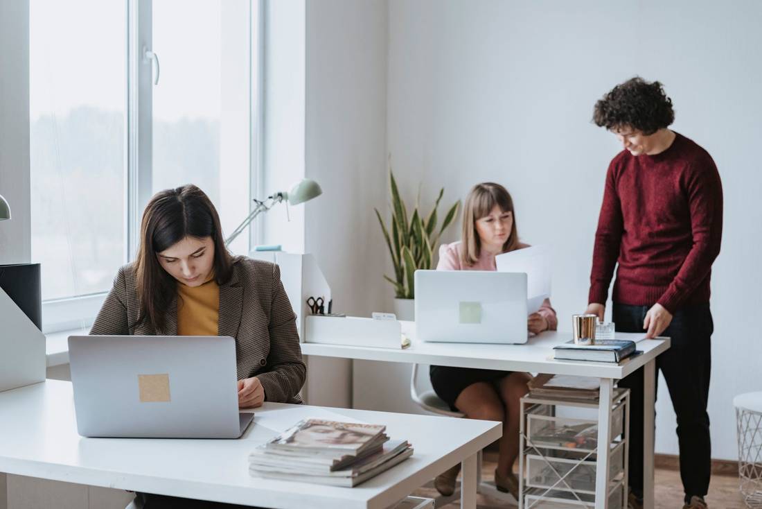 A small team working at laptops